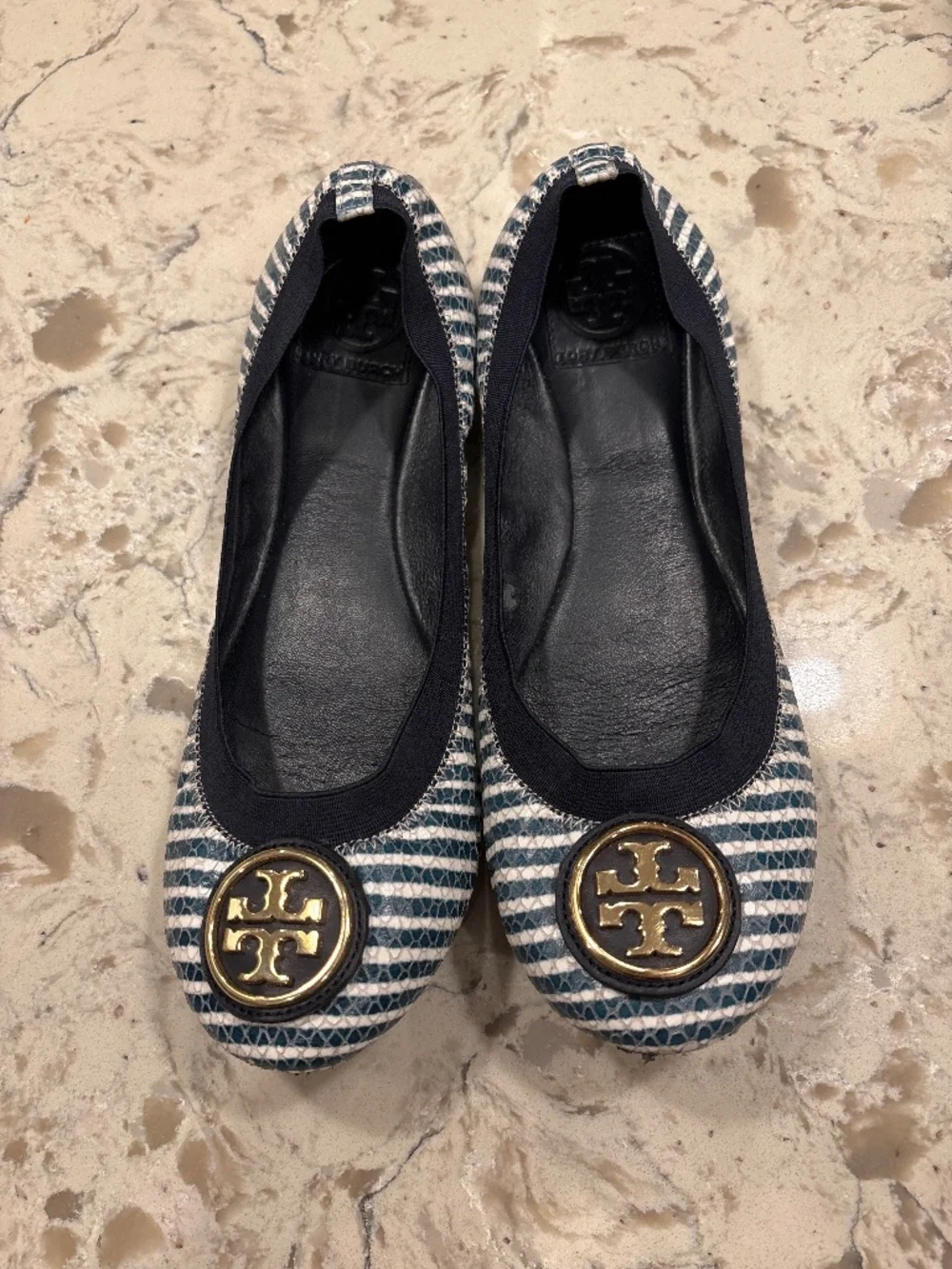 Tory Burch Caroline Ballet Flats Shoes Navy/ White Size 9